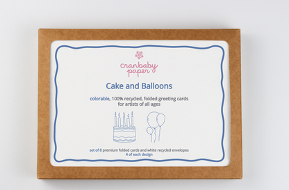 Folded Greeting Cards - Cake & Balloons (set of 8)
