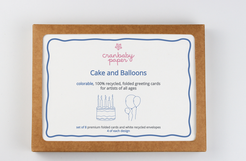 Folded Greeting Cards - Cake & Balloons (set of 8)