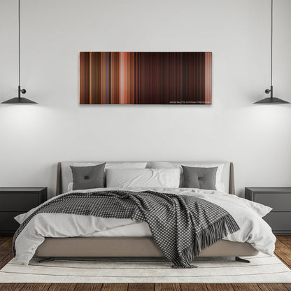 From Dusk Till Dawn color palette canvas above a bed, between two black pendant lamps