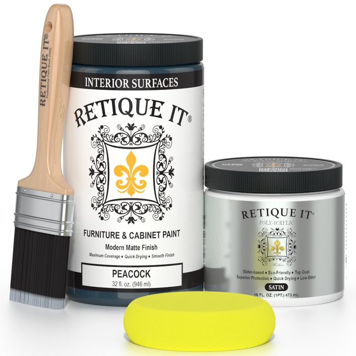 Retique It Peacock Poly Kit with satin topcoat, paint tray and application tools