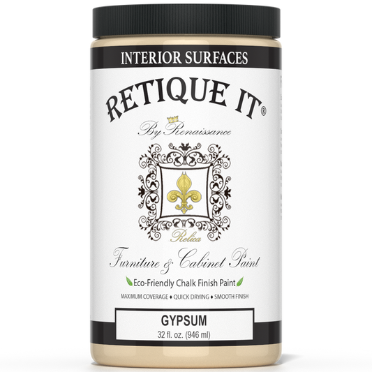 Retique It Furniture and Cabinet Paint in quart size, designed for gypsum surfaces, shown in a smooth, painted finish.