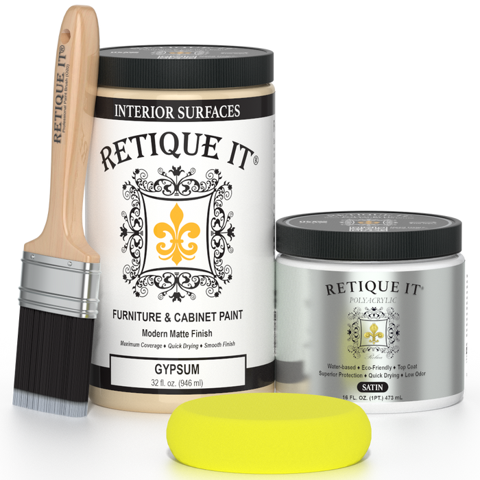 Retique It furniture and cabinet paint in a quart container, suitable for gypsum surfaces, with a smooth, even finish.