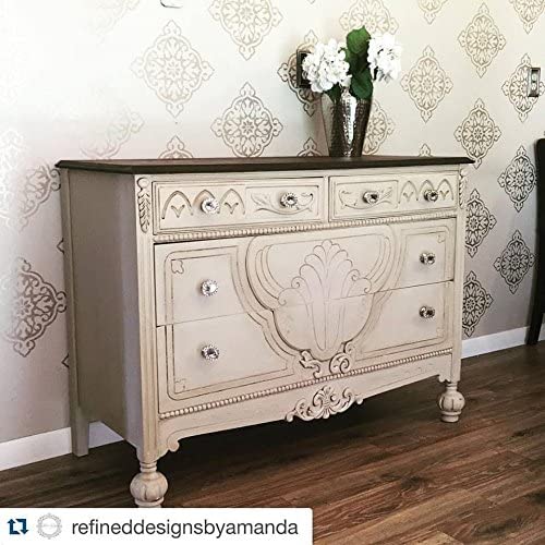 Retique It Renaissance Furniture Paint in Ivory Tower shown on a buffet, highlighting a smooth, matte finish for furniture refinishing.