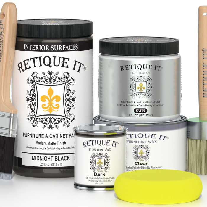 Retique It Furniture and Cabinet Paint in a quart container, Midnight Black color, suitable for furniture and cabinetry.