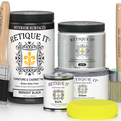 Retique It Furniture and Cabinet Paint in a quart container, Midnight Black color, suitable for furniture and cabinetry.