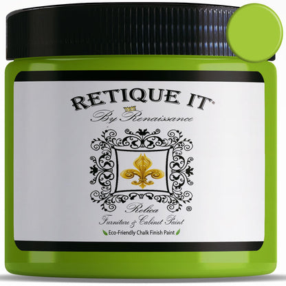 Retique It Mystic Moss furniture and cabinet paint quart swatch showing a soft green color for home decor projects.
