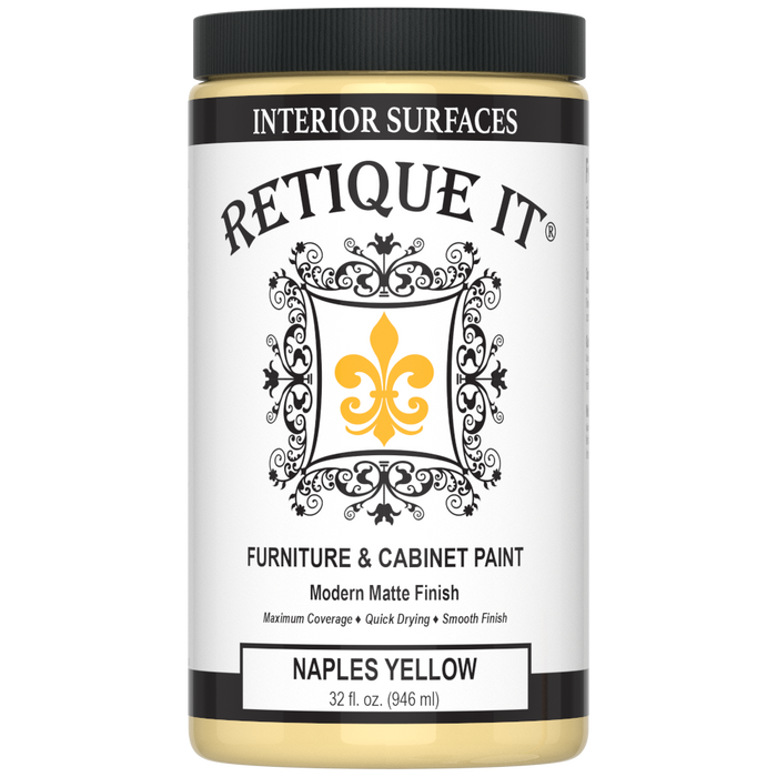 Retique It furniture and cabinet paint in quart size, Naples Yellow, ready for furniture restoration or cabinet refinishing.