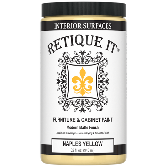 Retique It furniture and cabinet paint in quart size, Naples Yellow, ready for furniture restoration or cabinet refinishing.
