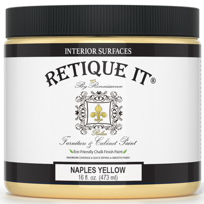 Retique It Furniture & Cabinet Paint in Naples Yellow, quart size, vivid yellow paint for furniture and cabinetry.