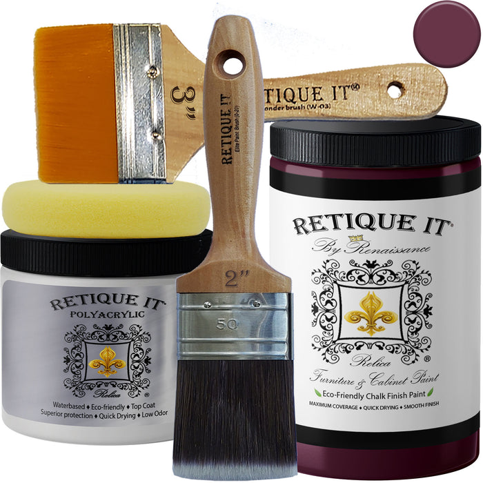 Retique It furniture and cabinet paint in plum color, shown as a paint swatch on a sample surface.