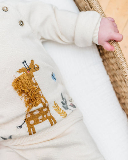 Giraffe Garden Embroidered Knit Baby Pullover Sweater (Organic Cotton)