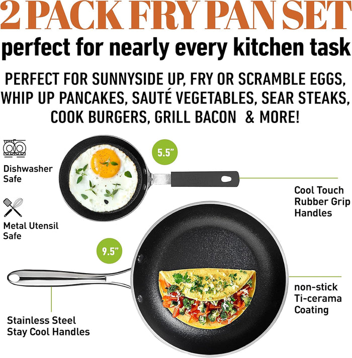 Gotham Steel 2pc Non-Stick Aluminum Fry Pans 9.5" & 5.5" Set
