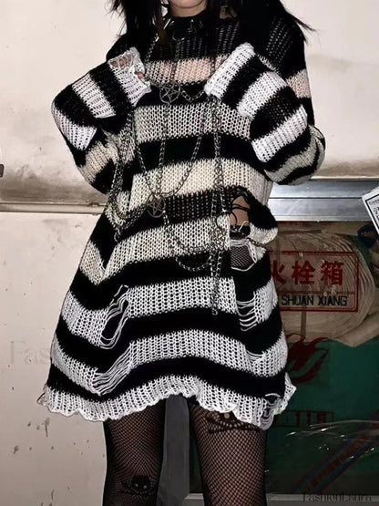 Gradient Striped Distressed Long Sleeve Mini Dress