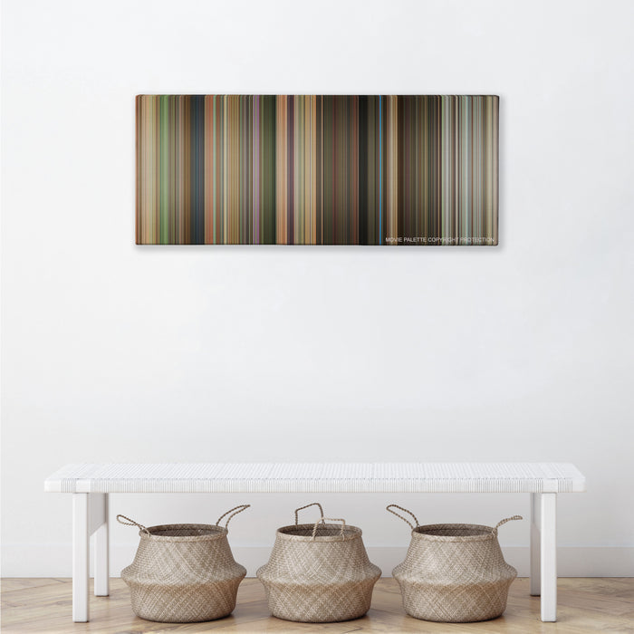 Hairspray color palette canvas above a white bench with three woven baskets