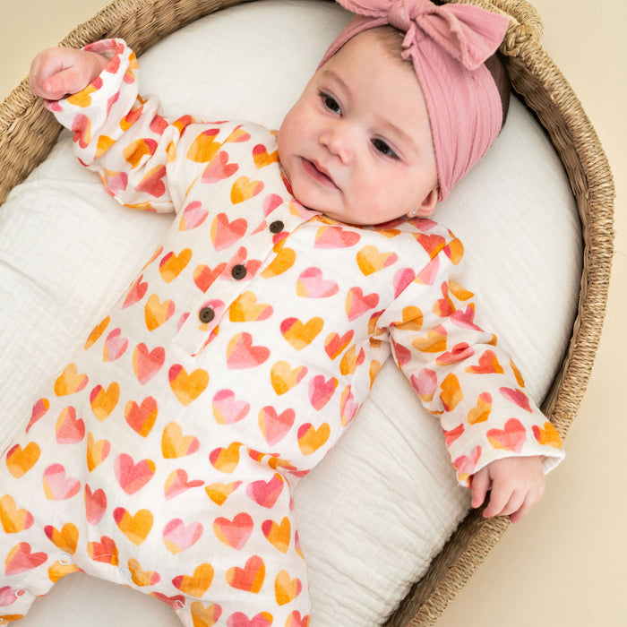 Hearts Baby Coverall Jumpsuit Model (Organic Muslin)