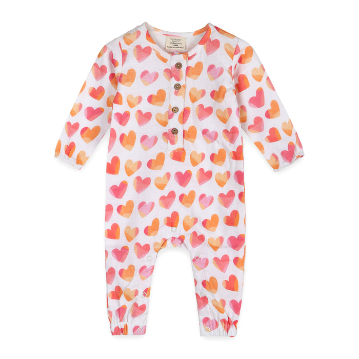 Hearts Baby Coverall Jumpsuit (Organic Muslin)