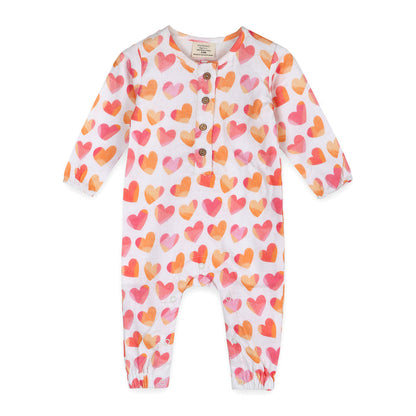 Hearts Baby Coverall Jumpsuit (Organic Muslin)