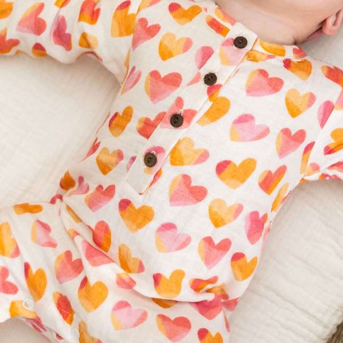 Hearts Baby Coverall Jumpsuit Model Texture (Organic Muslin)