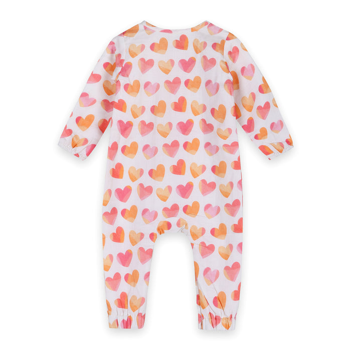 Hearts Baby Coverall Jumpsuit Back (Organic Muslin)