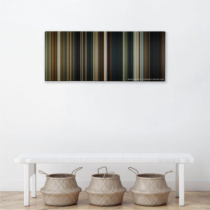 Hereditary color palette canvas above a white bench with three woven baskets