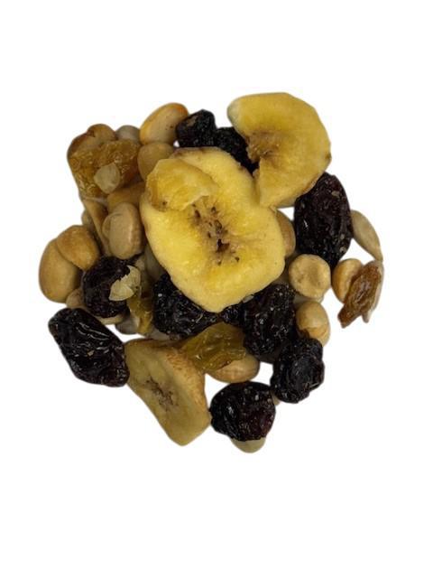 High Energy includes: ;Flame Raisins, Roasted No Salt Edamame, Raw Shelled Sunflower Seeds, Dry Roasted Peanut Halves, golden raisins, &amp; Banana Chips.