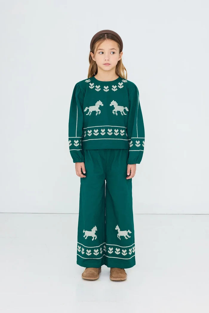 Horses & Flowers Pant in Dark Green