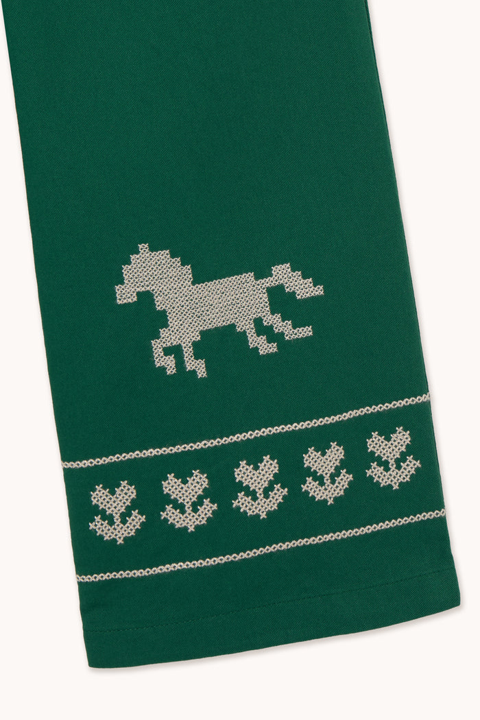 Horses & Flowers Pant in Dark Green