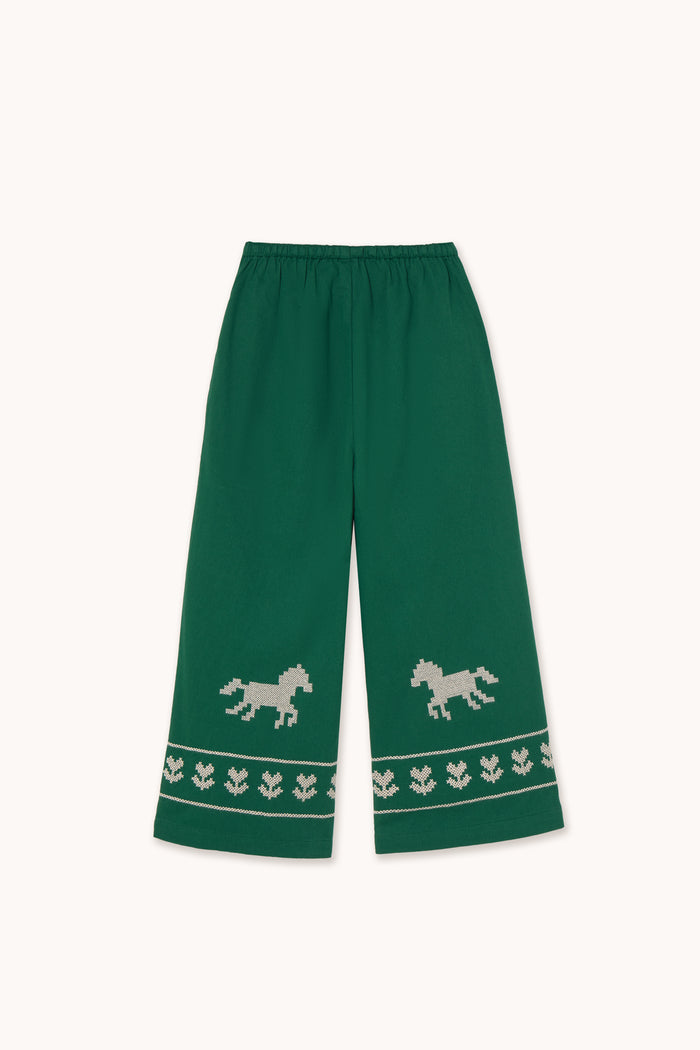 Horses & Flowers Pant in Dark Green