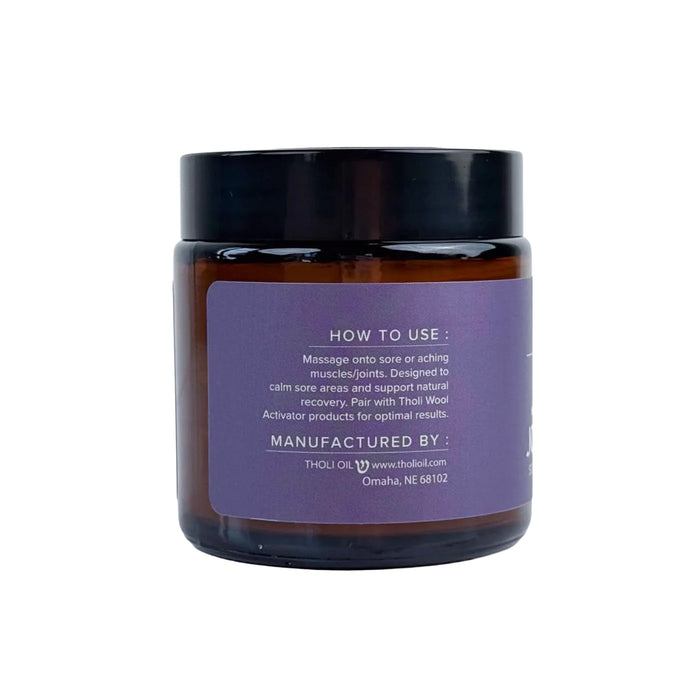 Jar with a purple label on a white background