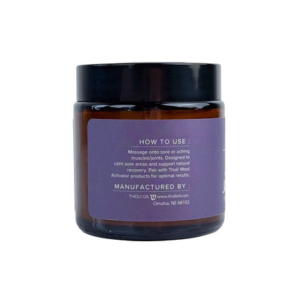 Jar with a purple label on a white background