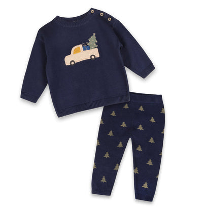Jolly Truck Applique Sweater Knit Baby Pullover & Pant Set (Organic Cotton)