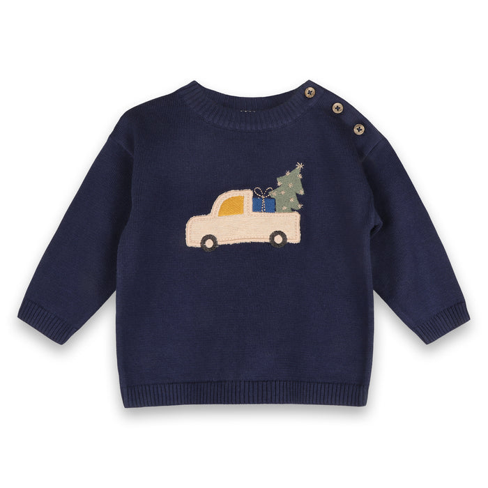 Jolly Truck Applique Sweater Knit Baby Pullover & Pant Set (Organic Cotton)