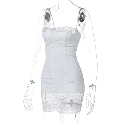 Lace patchwork stitch zip-up backless cami mini dress  | Festival Outfits Women
