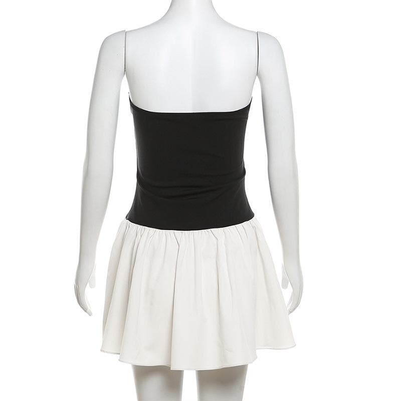 Ruched backless contrast sleeveless tube mini dress  | Festival Outfits Women