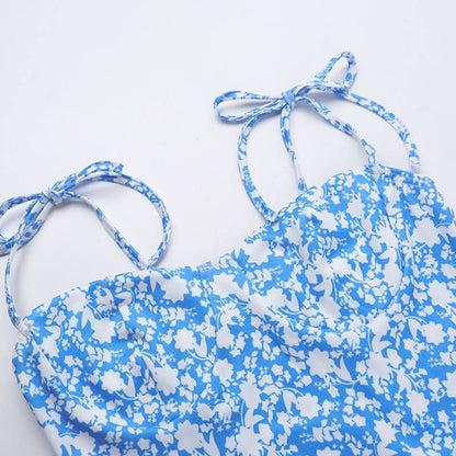 Self tie flower print backless cami mini dress  | Festival Outfits Women