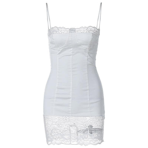 Lace patchwork stitch zip-up backless cami mini dress  | Festival Outfits Women