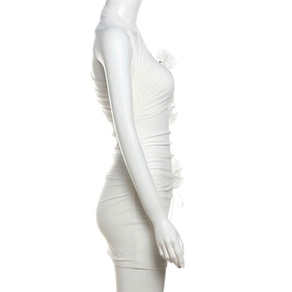 Halter flower applique mesh mini dress  | Festival Outfits Women