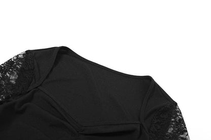 Lace patchwork corset long sleeve solid ruched mini dress  | Festival Outfits Women