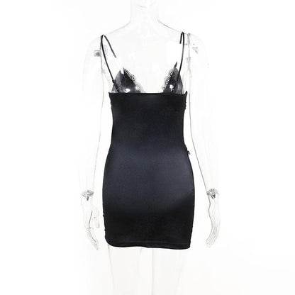 Lace patchwork corset solid v neck cami mini dress  | Festival Outfits Women