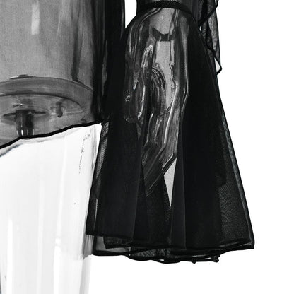 Long flared sleeve Off shoulder sheer mesh ruffle mini dress  | Festival Outfits Women
