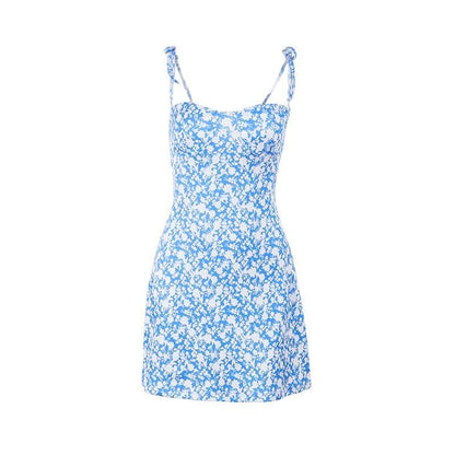 Self tie flower print backless cami mini dress  | Festival Outfits Women