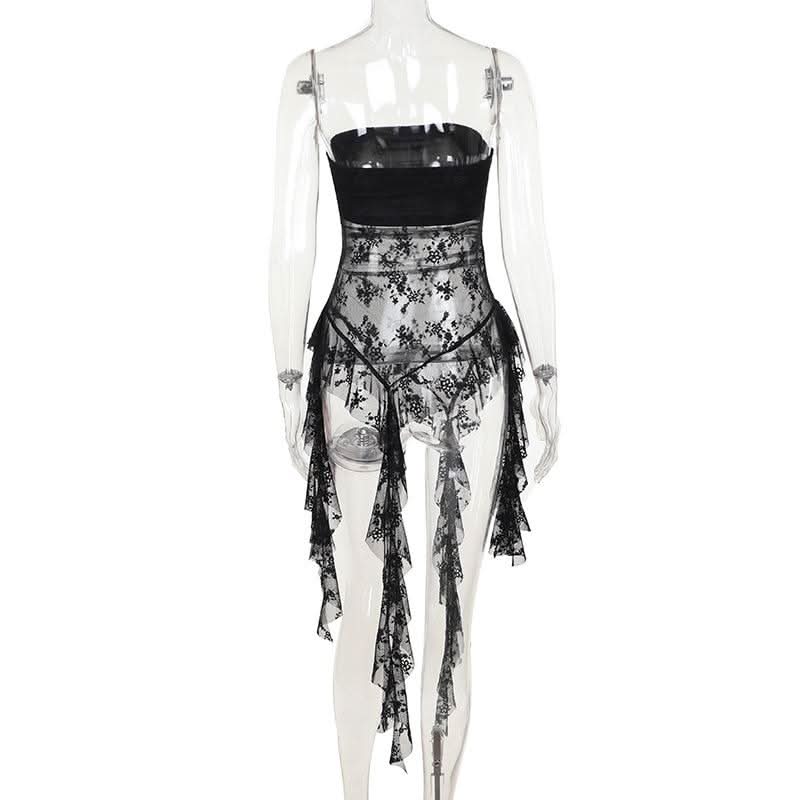 Lace cross applique irregular tube mini dress  | Festival Outfits Women