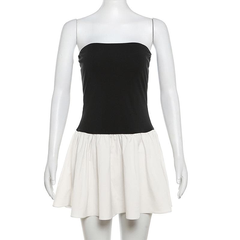 Ruched backless contrast sleeveless tube mini dress  | Festival Outfits Women
