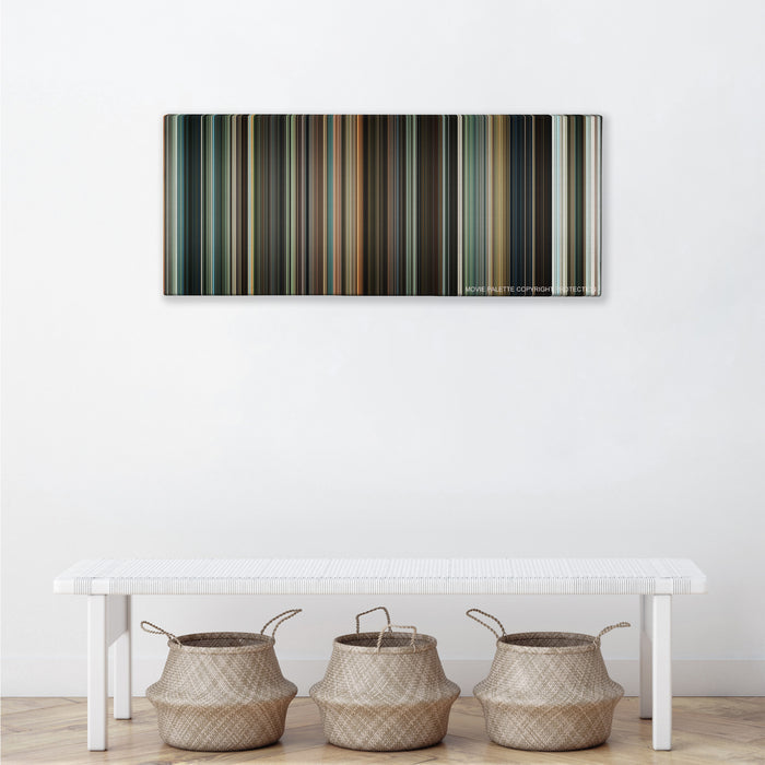 Jumper color palette canvas above a white bench with three woven baskets