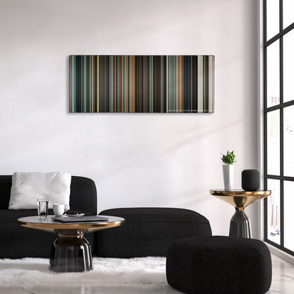 Jumper color palette canvas above a black sofa with a gold-topped table
