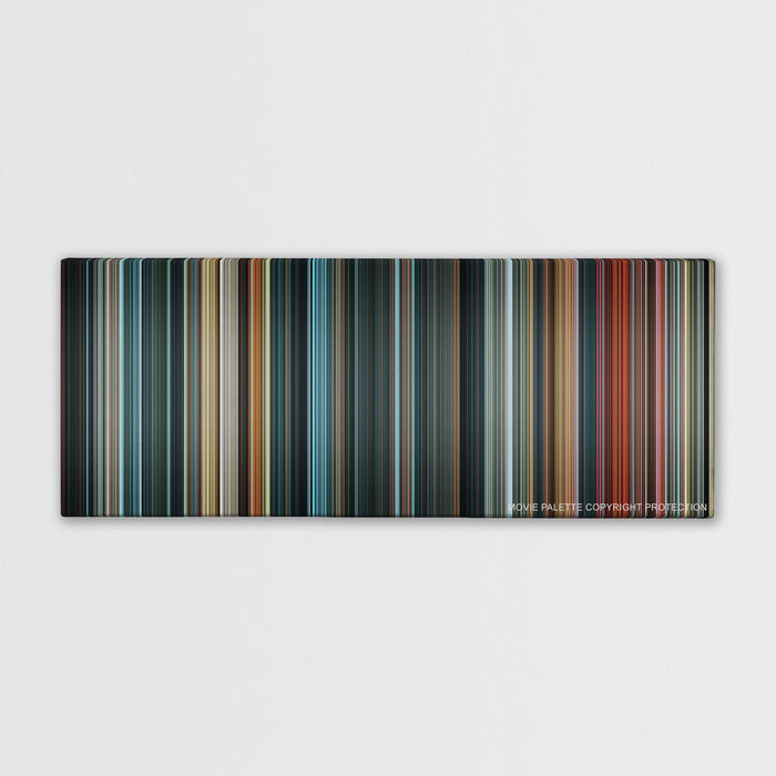 Justice League color palette canvas print: thousands of thin vertical stripes of color