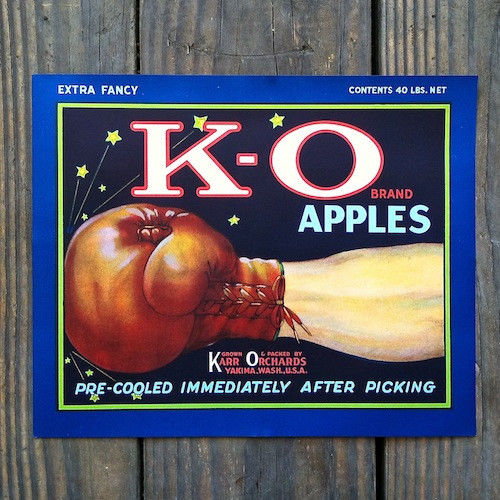 K-O APPLES Boxing Citrus Crate Label 1920s