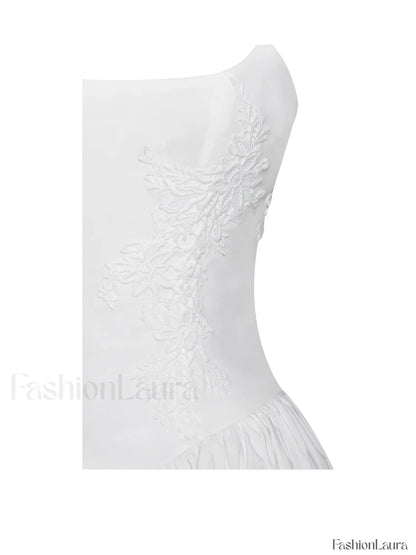 Kadi White Cotton Drop Graceful Waist Corset Mini Dress