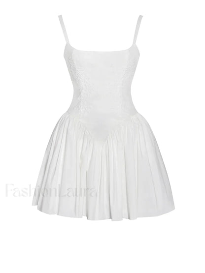 Kadi White Cotton Drop Graceful Waist Corset Mini Dress