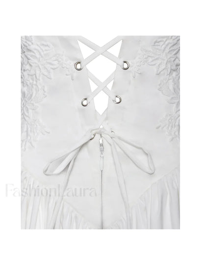 Kadi White Cotton Drop Graceful Waist Corset Mini Dress